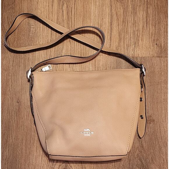 Coach Crossbody Bag Dufflette Pebble Leather Handbag Beige/Tan/Pink J1792-21377 - Picture 1 of 8